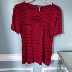 Red Top with  Striped Short Sleeve Top